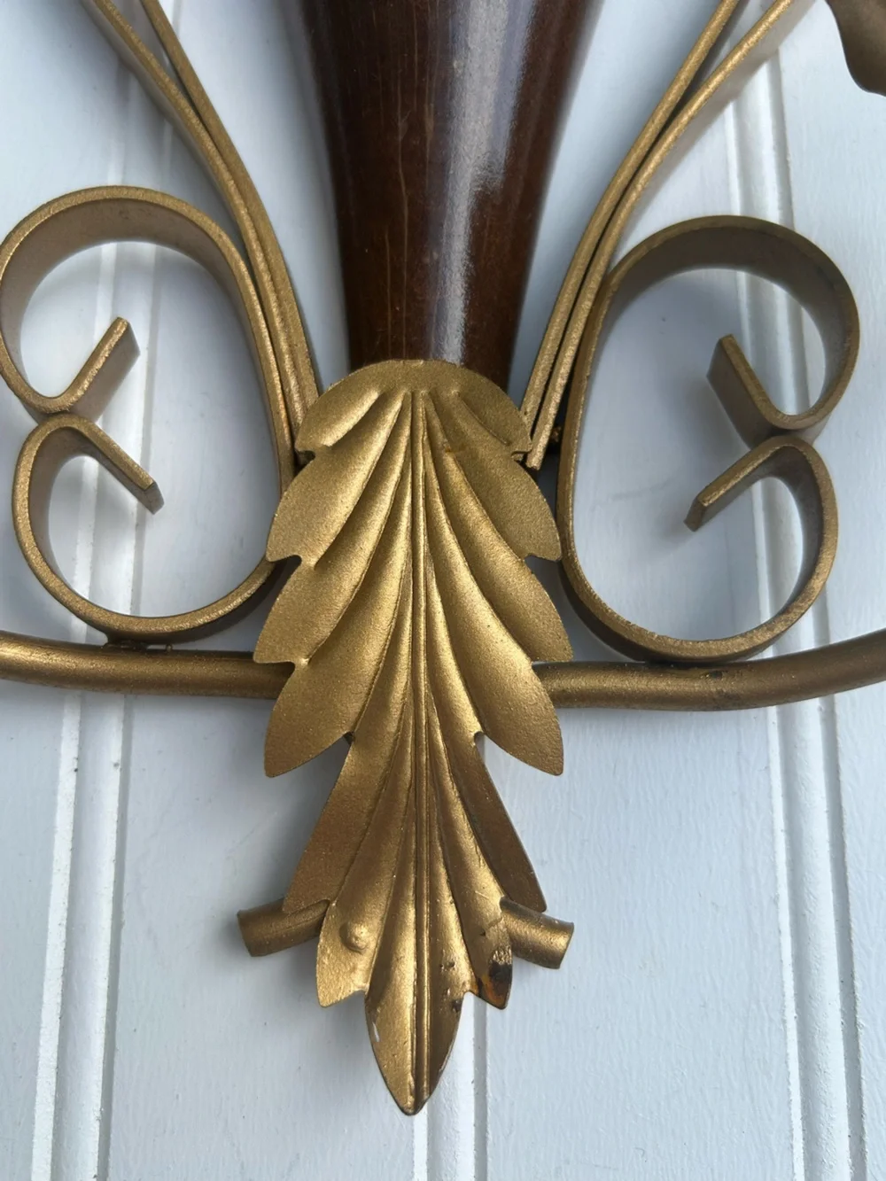 Vintage Sconce Gold Wood Wall Candle Holder Gallery Hollywood Regency 17x11